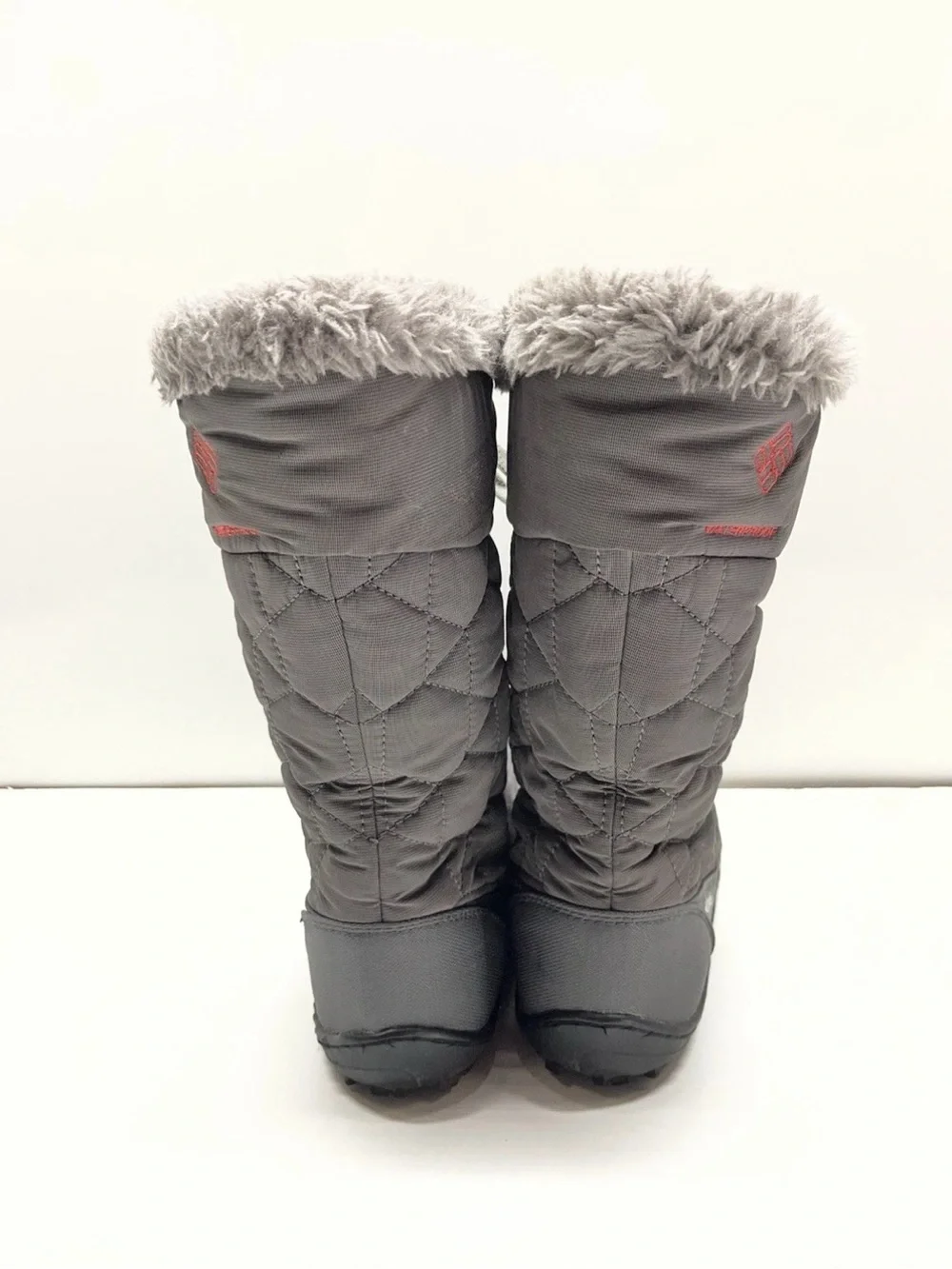 Columbia Women's Gray Quilted Lace-Up Winter Boots with Faux Fur Collar